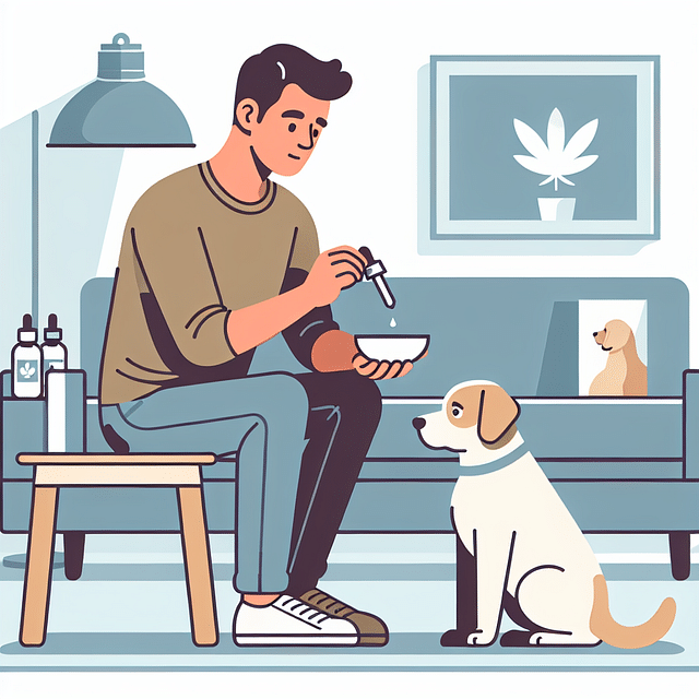a pet owner giving a small dose of CBD to their pet