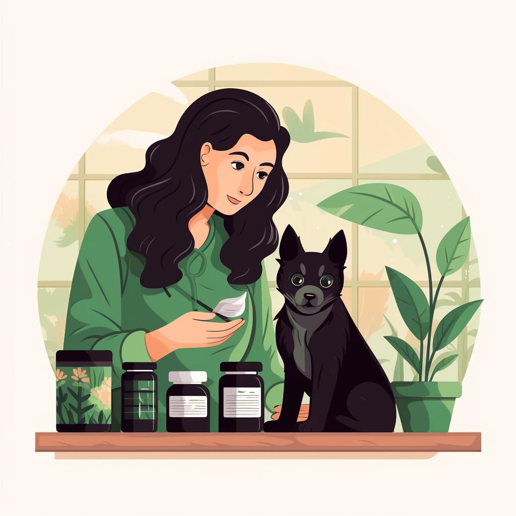 A pet owner examining a CBD product label