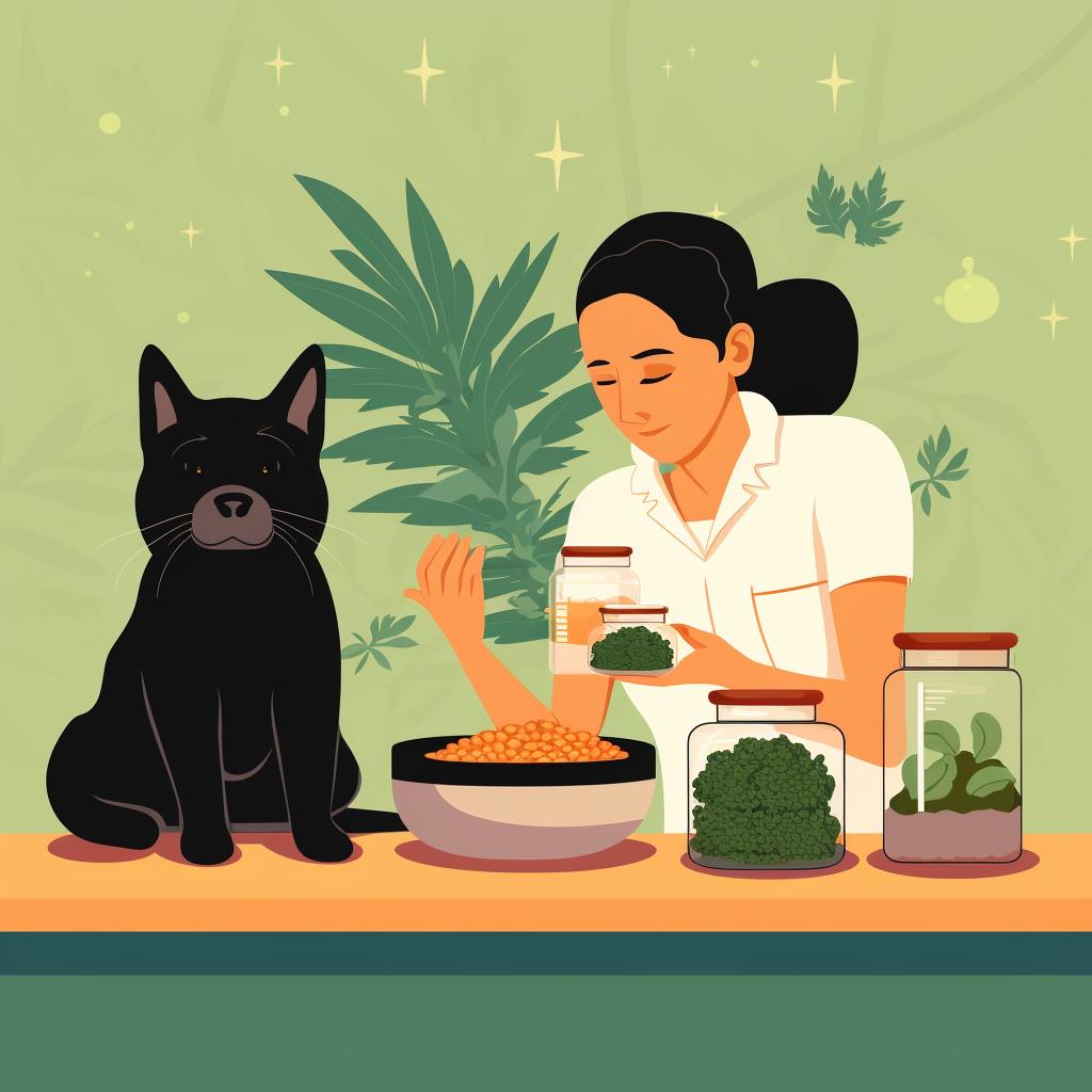 Pet owner administering CBD oil to their pet or mixing it with food